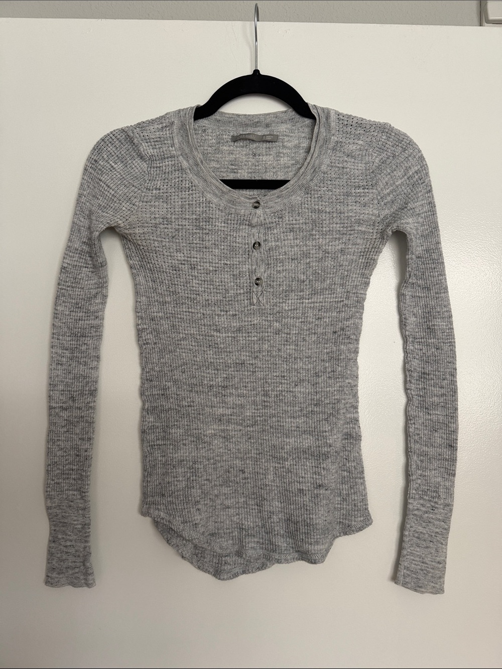 Rubbish Light Gray Ribbed Henley Long Sleeve Button Placket Top Size S